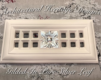 Decorative Handmade Victorian Plaster Air Vent Cover - Gilded in Pure Silver Leaf 304mm x 145mm