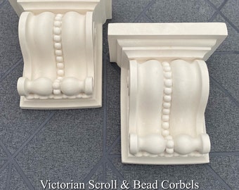 2 x Victorian Scroll & Bead Plaster corbels - H175mm x W163mm x D90mm
