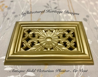 Decorative Handmade Victorian Plaster Air Vent Cover - Hand Painted In Antique Gold (Mesh Included)