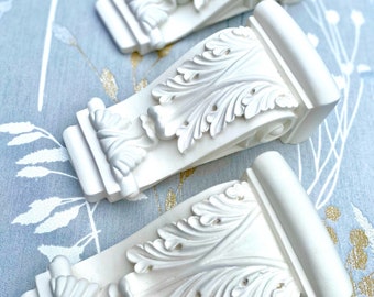 2 x Victorian Small Acanthus Leaf Plaster corbels - H175mm x W95mm x D55mm
