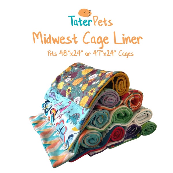 Ready to Ship! Midwest Cage Liners (24"x47"/48")with Absorbent Layer; Fleece Cage Liner for guinea pigs, hedgehogs, and other small pets!