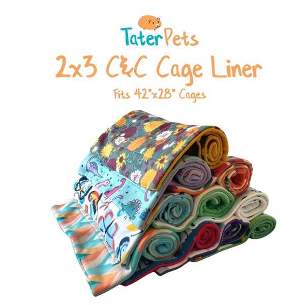 Ready to Ship! 2x3 (28"x42") C&C Cage Liners with Absorbent Layer; Fleece Cage Liner for guinea pigs, hedgehogs, and other small pets!