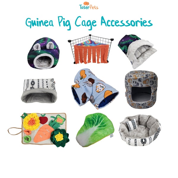 Guinea Pig Accessories- Tunnel - Forest - Snuggle Sack - Hidey Hut - Stay Open Pillow - Bed - Cuddle Cup - Pod - Forage Mat - Fleece