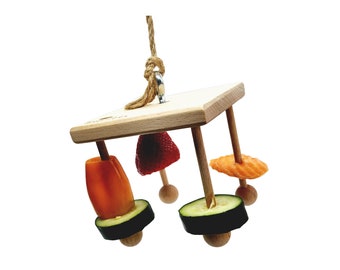 Hanging Enrichment Toy for guinea pigs, rats, birds, and other small pets - Attaches to cage or sits inside - All natural solid wood