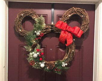 custom mickey shaped wreath with lights holiday wreath disney wreath grapevine wreath led string light wreath large size - Christmas Wreaths Etsy custom mickey shaped wreath with lights holiday wreath disney wreath grapevine wreath led string light wreath large size - Christmas Wreaths Etsy