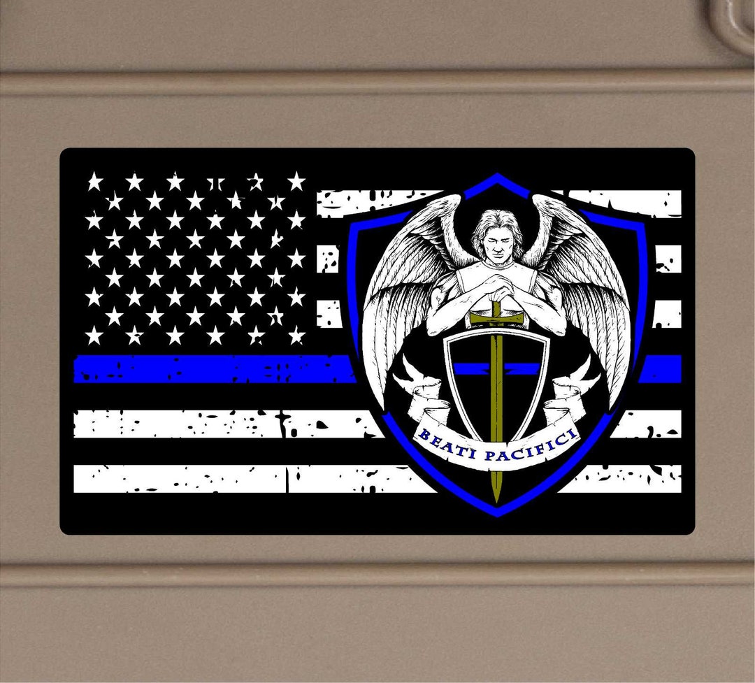 Saint Michael Thin Blue Line Flag Decal Beati Pacifici Police Officer