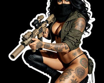 Tactical Brunette Green Eyes (two decals 3") Sticker