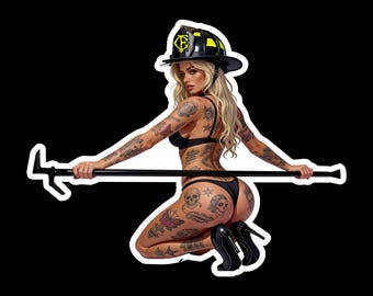Firefighter Tatted Blonde with New York Hook (two decals 3") Sticker