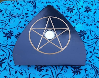 Handmade slate altar pentacle with tea light holder.