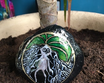 Mandrake. Sparkly Hand Painted Rock. Approx. 3” painted stone.