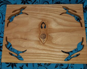 HARDWOOD  goddess  ALTAR TILE Pagan /Wiccan hand carved.