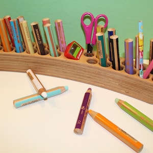 Pen Holder -> 24 Coloring Pencils Box Desk Organizer Wooden Colored Pencils Waldorf Montessori Woody Lamy Stabilo Aqua Doodle Tray for Sharpener