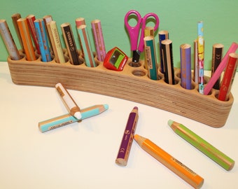 Portalápices -> Caja organizadora de escritorio para 24 lápices de colores, lápices de madera Waldorf Montessori, soporte para sacapuntas Lamy Stabilo Aqua Doodle