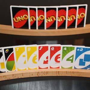 Porte-cartes à jouer PREMIUM, support photo en bois de hêtre huilé. 35 cm de longueur. Fabriqué en Allemagne