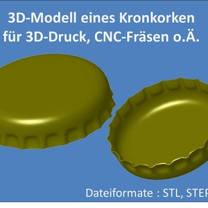 3D model of a crown cap. Very detailed as an stl, step & igs file for direct download, perfect for 3D printing or CNC milling
