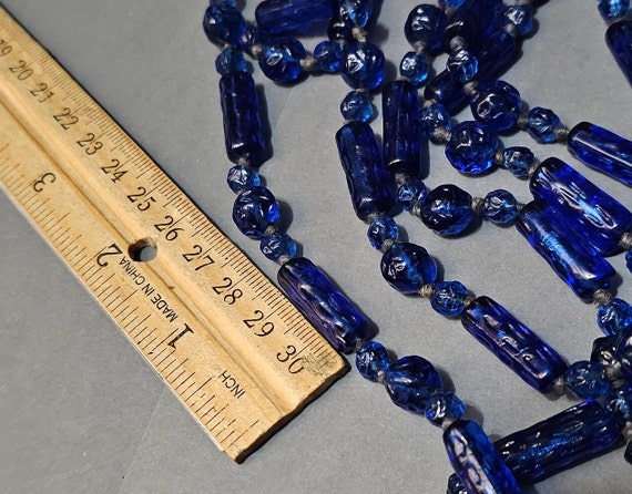 Vintage Chinese Cobalt Blue Glass Molded knotted … - image 2