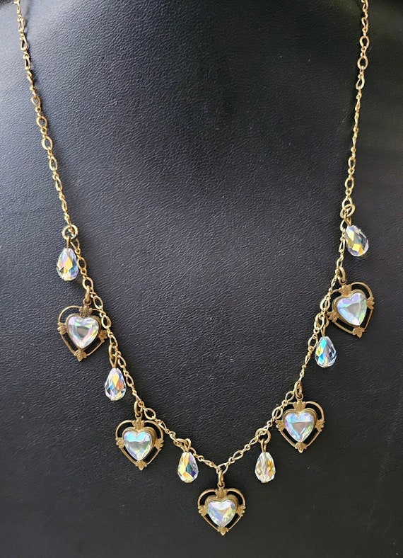 Vintage Top shelf Heart And Crystal Charm Necklace