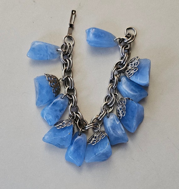 Vintage Chunky Blue Charm Bracelet - image 1