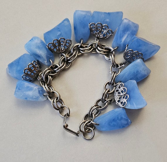 Vintage Chunky Blue Charm Bracelet - image 5