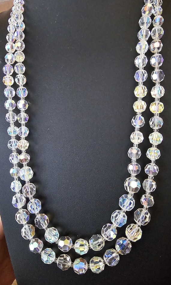 Vintage 1950s Aurora Borealis Crystal Beaded 2 Str