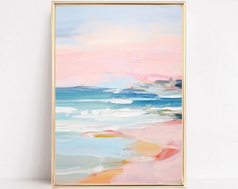 Pastel Blush Pink Coastal Beach Preppy Print Ocean Painting Poster Boho Wall Art Decor Girly Dorm Teen Room Pinkcore Prints Framed or Canvas