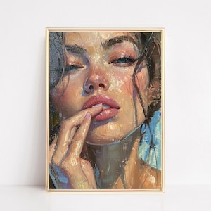 Preppy Woman Portrait Print Pastel Blush Retro Female Painting Watercolor Poster Boho Wall Art Decor Teen Girly Dorm Room Framed or Canvas