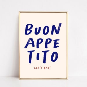 Buon Appetito Print Bon Appetit Poster Pastel Girly Preppy Pink Room Boho Food Typography Wall Art Blush Funny Kitchen Decor Framed Canvas