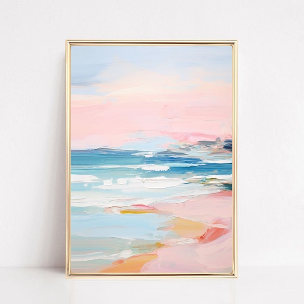 Pastel Blush Pink Coastal Beach Preppy Print Ocean Painting Poster Boho Wall Art Decor Girly Dorm Teen Room Pinkcore Prints Framed or Canvas