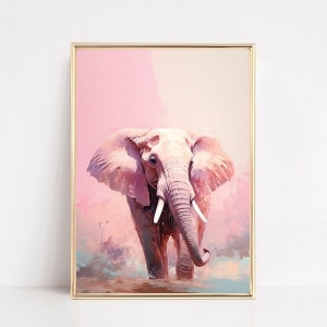 Éléphant rose, impression d'animal, affiche preppy, peinture maximaliste à la mode, art mural bohème moderne, dortoir entre filles, décoration de chambre d'ado, toile encadrée