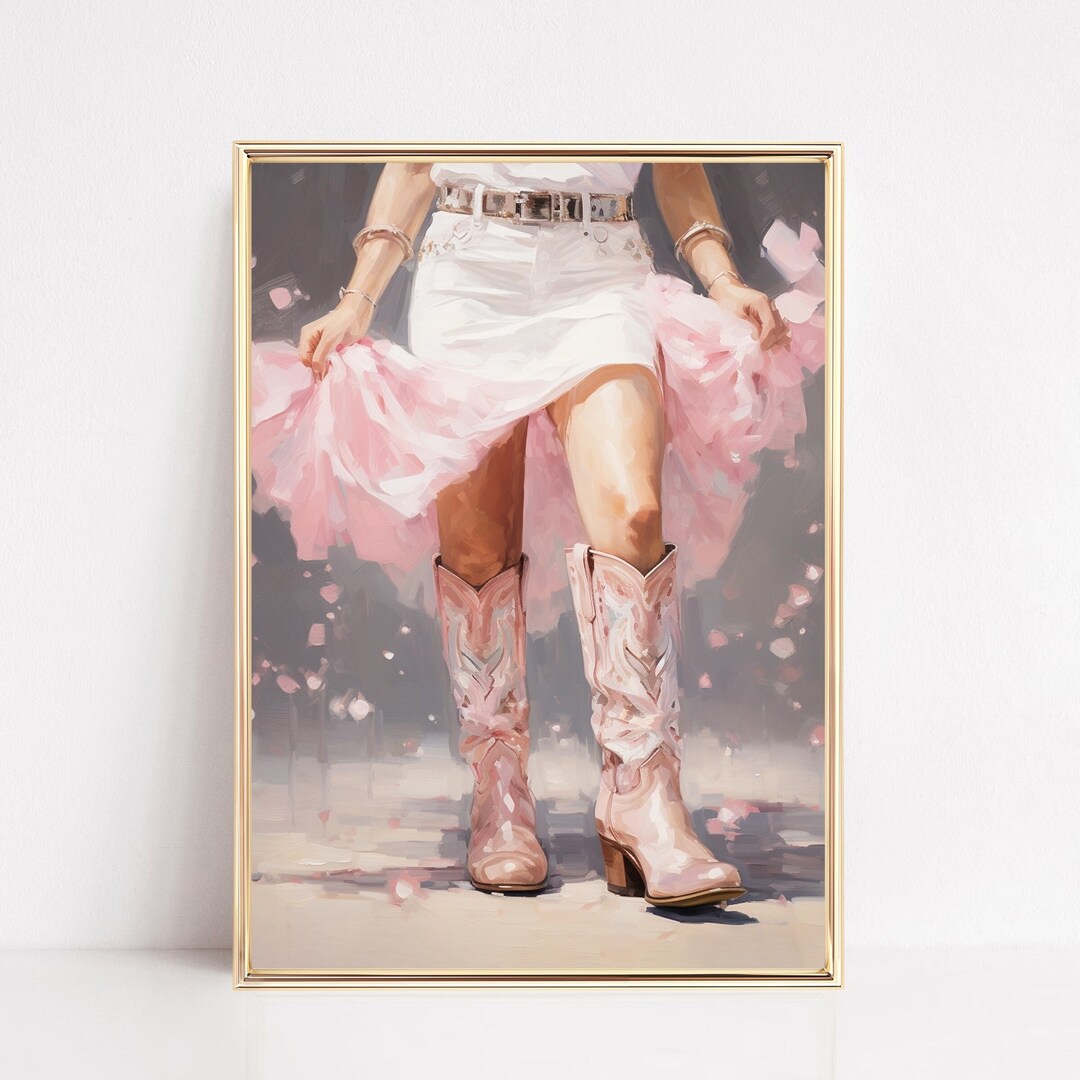 Cowgirl in Light Pink Boots & Dress Print Howdy Watercolor Western ...