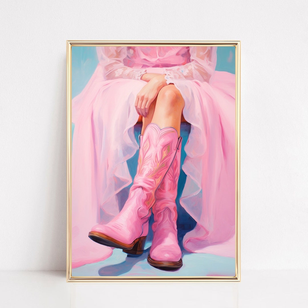 Pink Cowgirl in Boots & Dress Print Howdy Watercolor Western Country ...