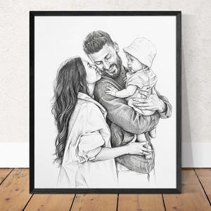 Hand Drawn Pencil Sketch Portrait From Photo, Custom Family Drawing, Personalized Father's Day Gift