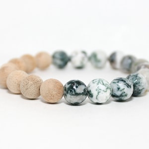 Tree Agate Silkwood Bracelet / Essential Oil Diffuser / 10mm Tree Agate / Dendritic Agate / Nature / Inner Peace /Tranquility /Immune System