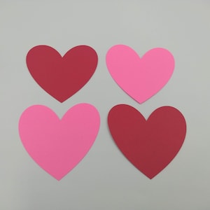 Hartstansen - 25 stuks, advieskaarten, uitsnijdingen voor bulletinboards, benodigdheden voor het maken van kaarten, uitsnijdingen, roze, rood, papieren harten, 3,5 inch