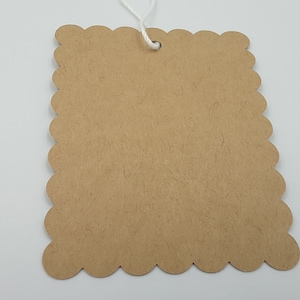 Etiquetas de vieira rectangular, 50 etiquetas, cadena incluida, etiquetas en blanco, etiquetas rectangulares, etiquetas de vieira, etiquetas de favor de fiesta, etiquetas Kraft, etiquetas marrones, etiquetas