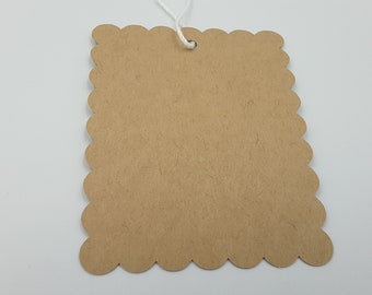 Rectangle Scallop Tags, 50 Tags, String Included, Blank Tags, Rectangle Tags, Scallop Tags, Party Favor Tags, Kraft Tags, Brown Tags, Tags