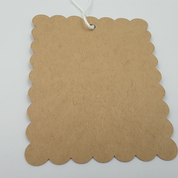 Rectangle Scallop Tags, 50 Tags, String Included, Blank Tags, Rectangle Tags, Scallop Tags, Party Favor Tags, Kraft Tags, Brown Tags, Tags