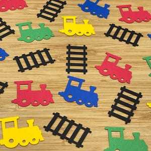 Confeti de tren, 150 piezas, confeti, fiesta temática de trenes, decoración temática de trenes, fiesta de trenes, fiesta de cumpleaños de trenes, decoraciones para fiestas de trenes