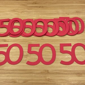 Troqueles Número 50, 25 Piezas, Recortes Número 50, Troqueles Número, Recortes Número, Decoración Cumpleaños 50, Fabricación de Tarjetas, Cincuenta Recortes, Rojo