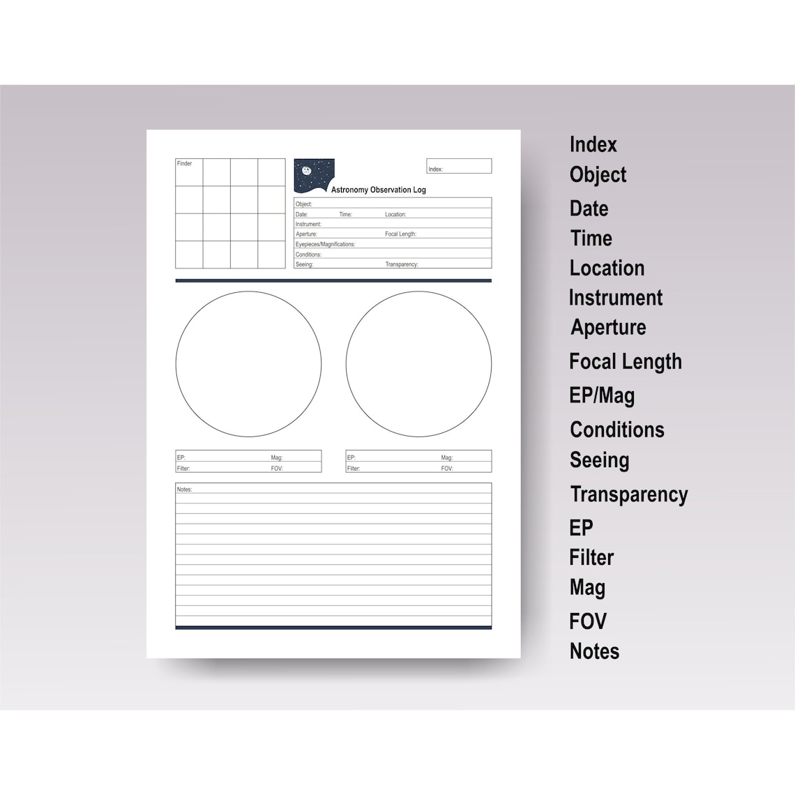 Astronomy Observation Log Book Template Printable Night Sky | Etsy