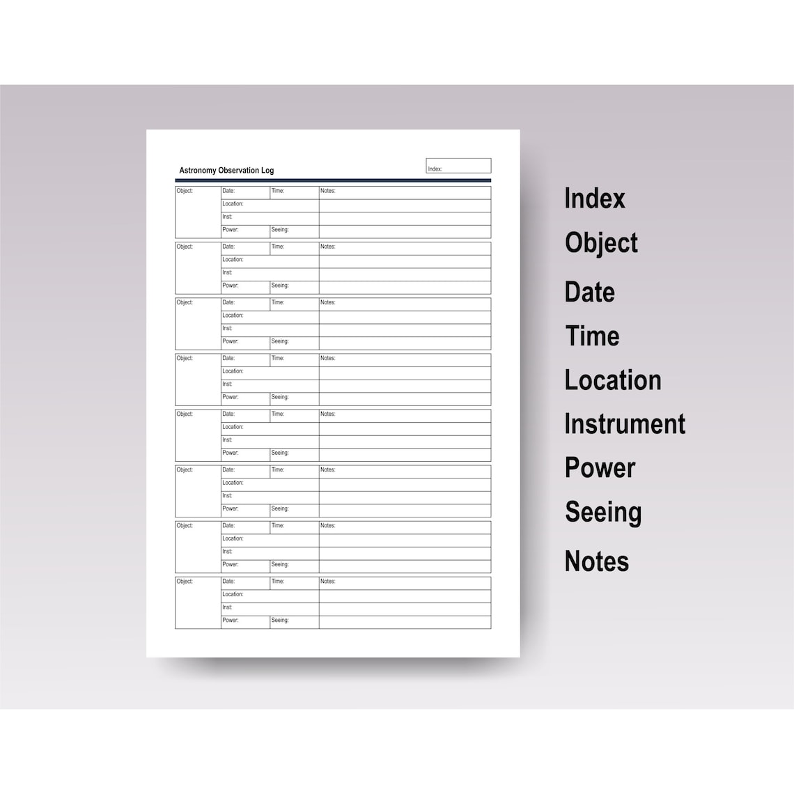 Astronomy Observation Log Book Template Printable Night Sky | Etsy