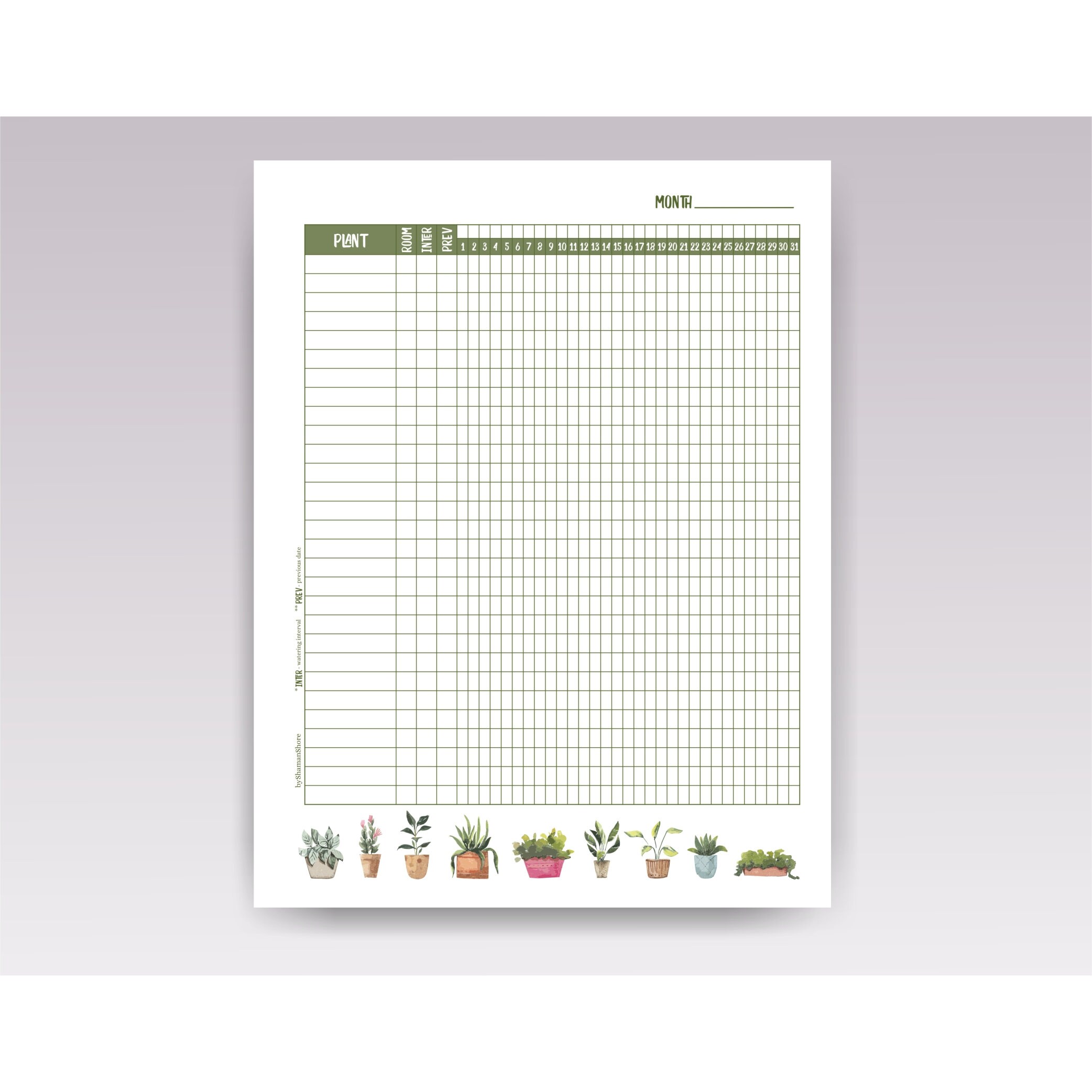 Plant Watering Schedule Template Printable Plant Watering Etsy