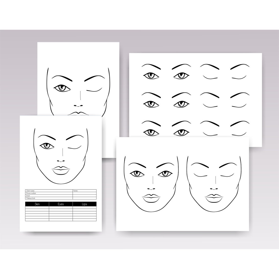 makeup-face-charts-printable-pdf-blank-makeup-face-template-etsy