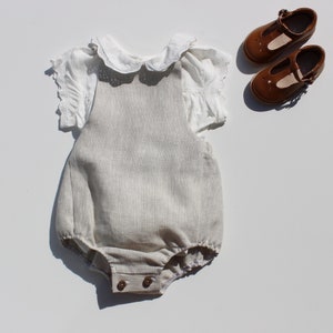 Natural Linen Romper with Adjustable Button Fastening