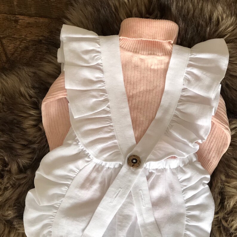 White Linen Girls Baby Romper Etsy