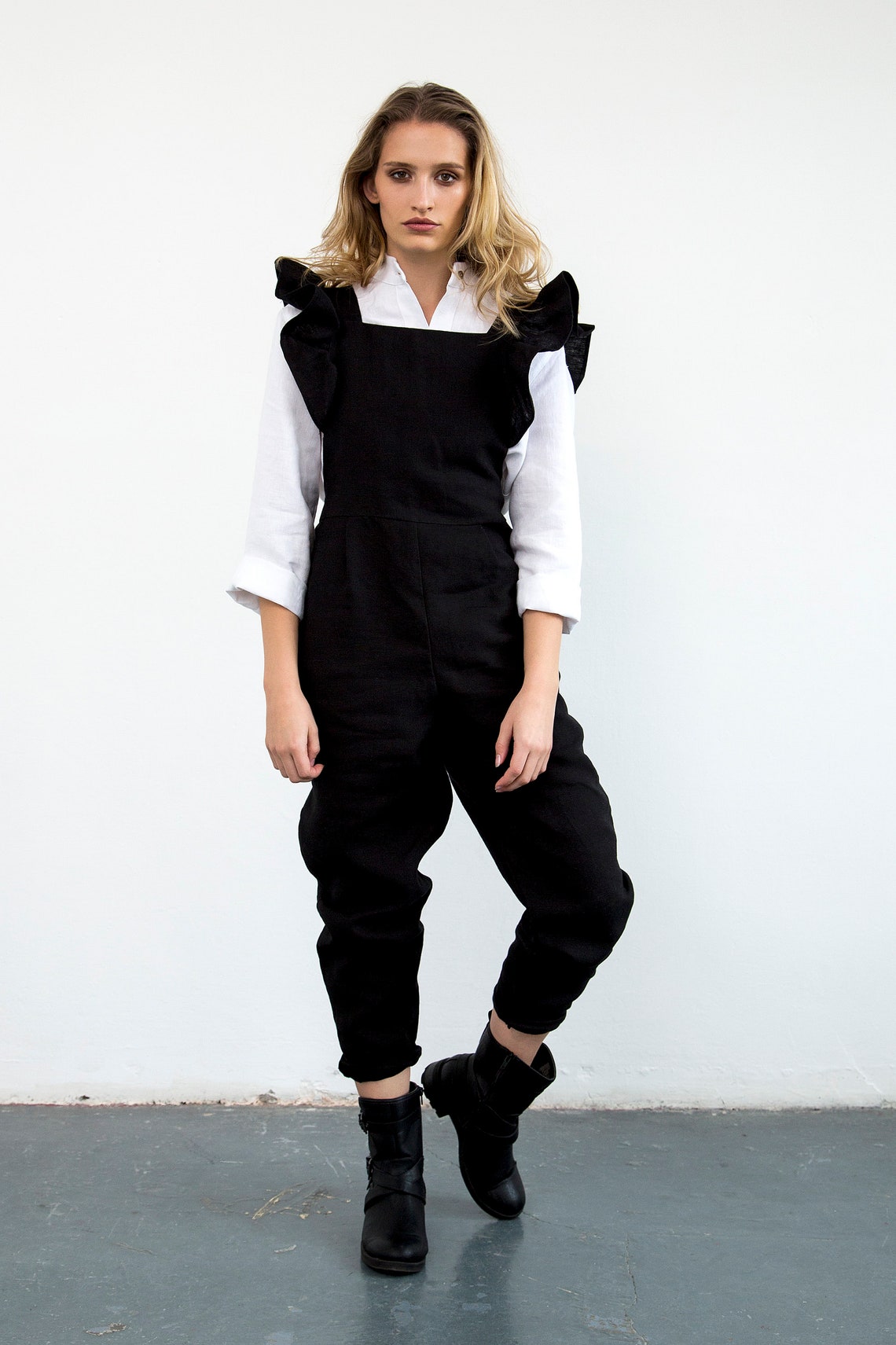 Black Linen Dungarees - Etsy