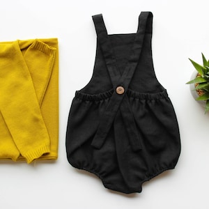 Bohdi Black Linen Romper - Adjustable Button Fastening