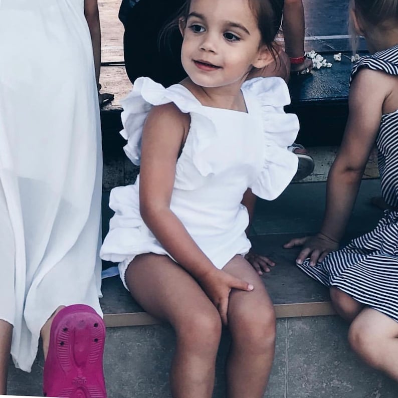 White Linen Girls Baby Romper Etsy