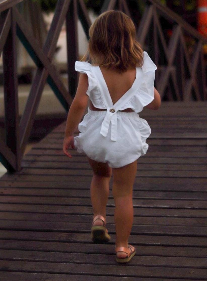 Lillie Ruched Romper - White Linen