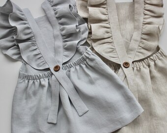 Natural Linen Frilled Dress